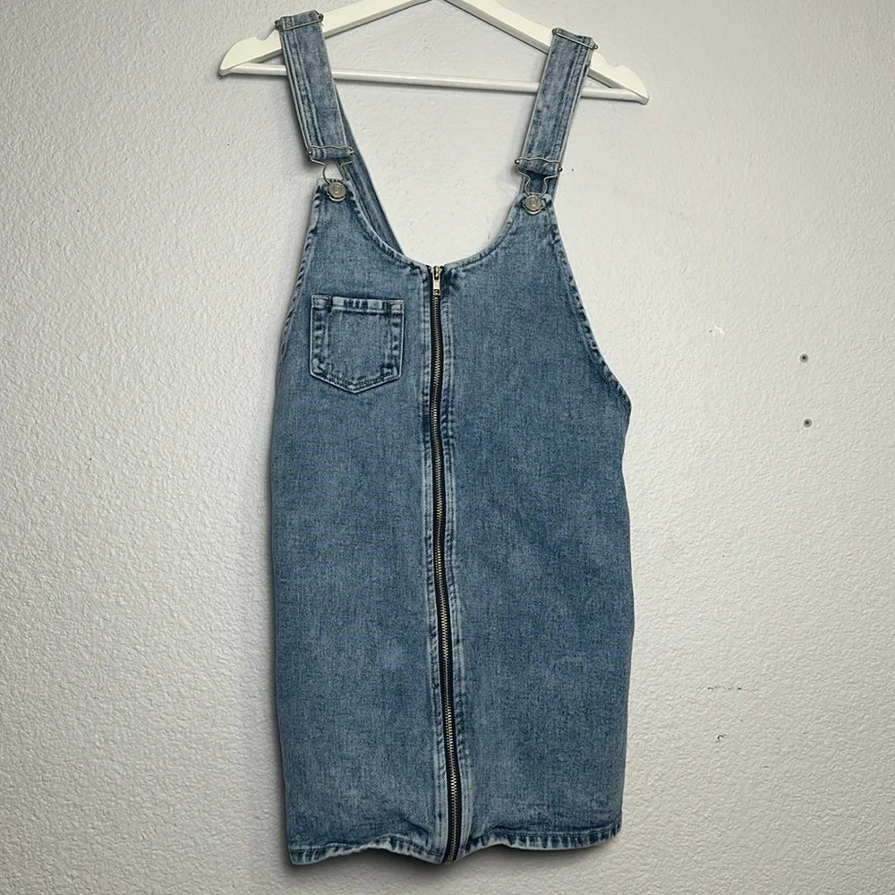 Pacsun Denim‎ Dress Overall Womens Small Mini Short Front Zip Preppy AS IS READ